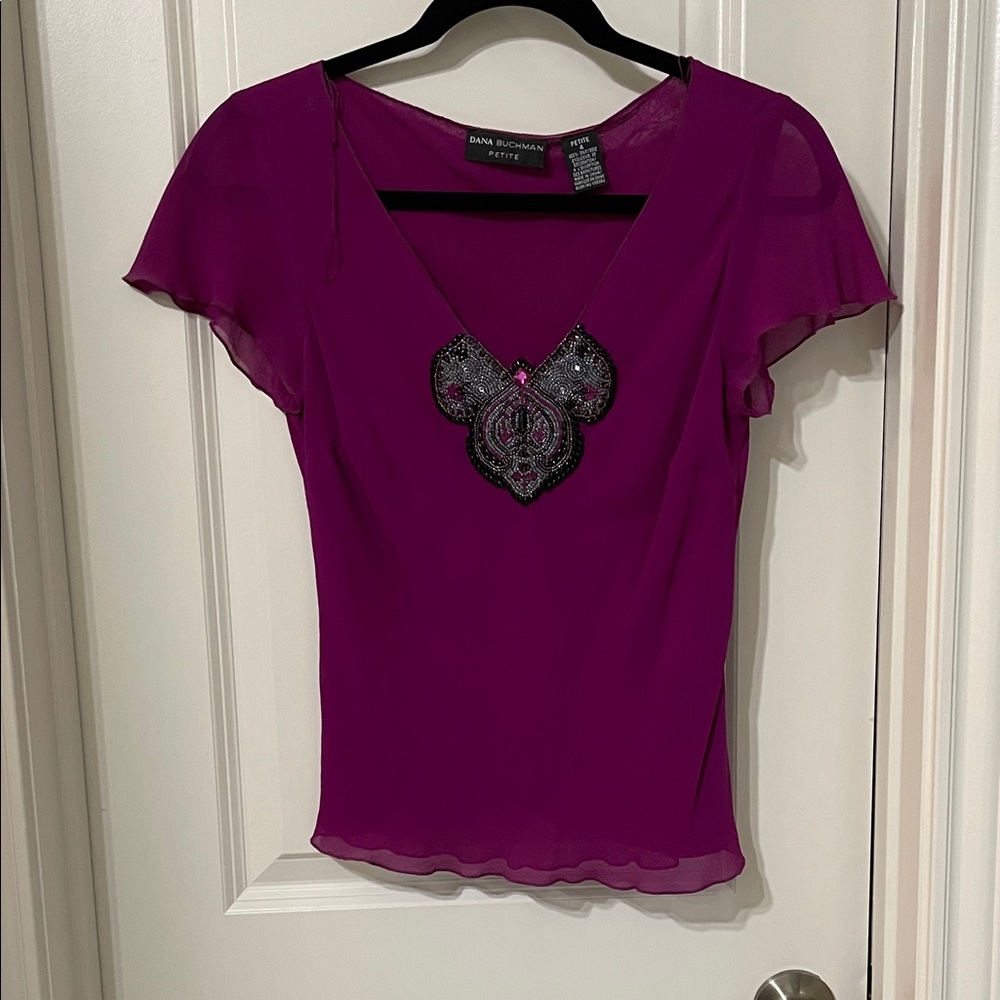 Dana Buchman Magenta Blouse with Embellished Detail